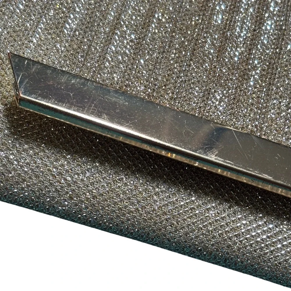 Envelope Clutch Womens Small Champagne‎ Gold Glitter Pleated Evening Bag READ